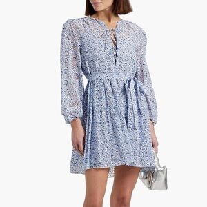 NWT Maje Burnout Effect Floral Print Woven Mini Dress Long Sleeve Lace Up Sz 40